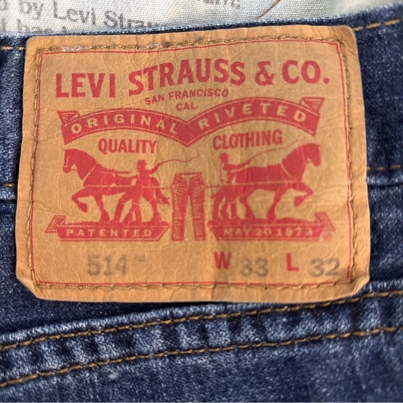 Levi’s 514 Jeans Mens 33x32 Blue Straight Leg Red Tab Dark Wash Stretch Denim - Picture 1 of 16